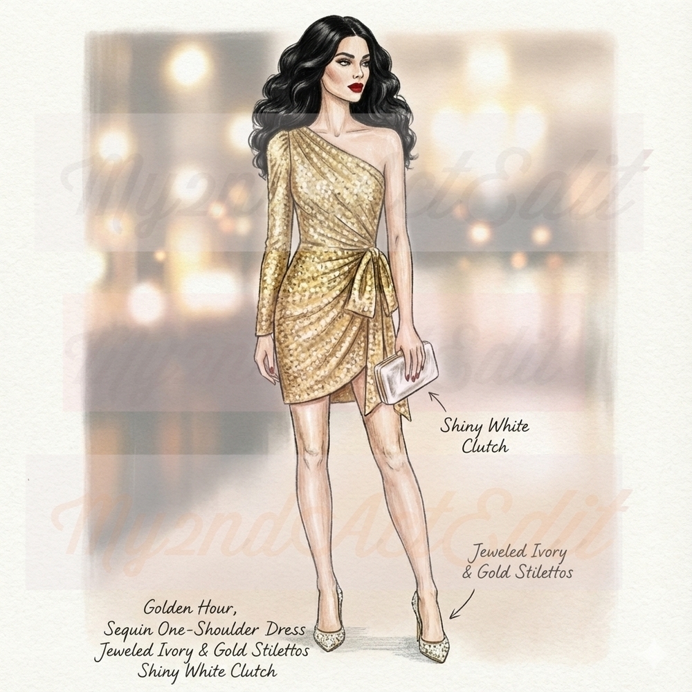 IEENA for MAC DUGGAL Elegant Gold One-Shoulder Dress SZ 2